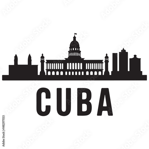 Vector Cuba skyline. Travel Cuba famous landmarks. Business and tourism concept for presentation, banner, web site. Vector black silhouette. with white background