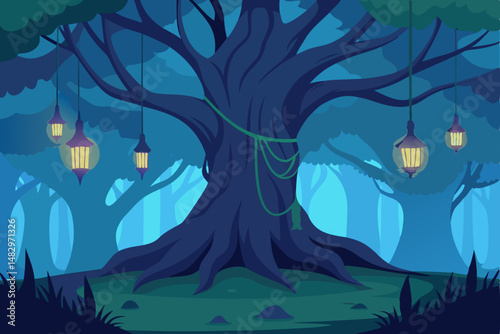 night landscape with trees