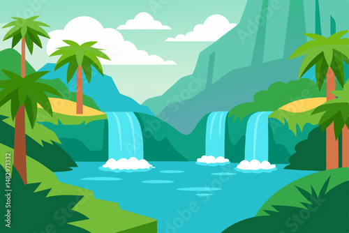 tropical landscape with palm trees