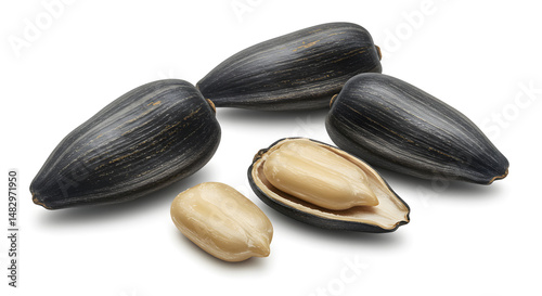 Wallpaper Mural Pile of Black Sunflower Seeds with Visible Kernels on White Background Studio Shot Torontodigital.ca