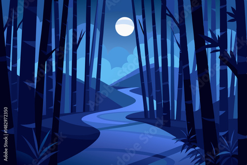 night landscape with moon and stars