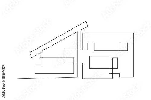 House plant and lightbulb continuous single line art drawing green energy outline
