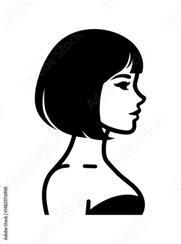 minimalist silhouette of a woman in profile looking to the right with a short bob hairstyle