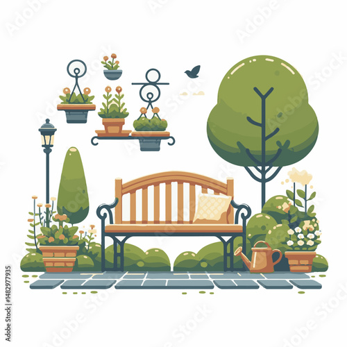 garden, bench, green, park, furniture, nature, outdoor, design, relax, seat, wood, decoration, chair, summer, relaxation, rest, comfortable, lawn, plant, wooden, old, landscape, gardening, outside, li