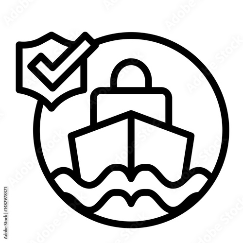 Marine Insurance Vector Line Icon Design