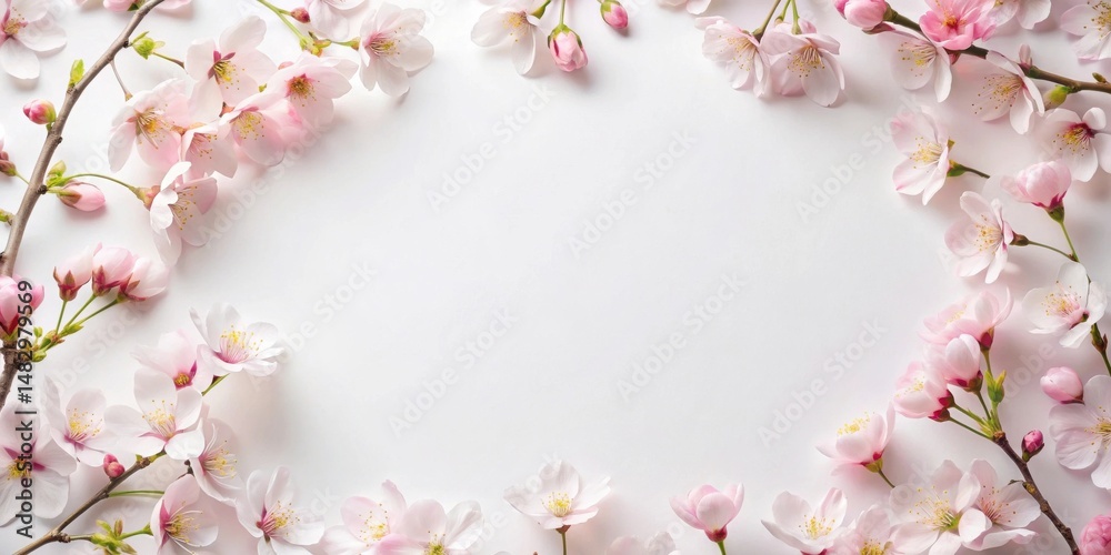 Delicate Pink Blossoms Frame a Blank White Space, Perfect for Springtime Announcements or Elegant Greetings