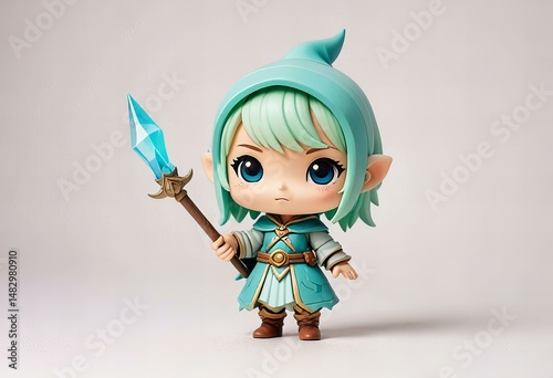 Chibi spellcaster, minimalist, white background