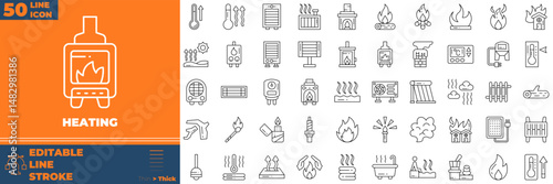 Heating Line Editable Icons set. Vector illustration in modern thin line style of heating icons: Thermometer, Pyrometer, Body Temperature, etc