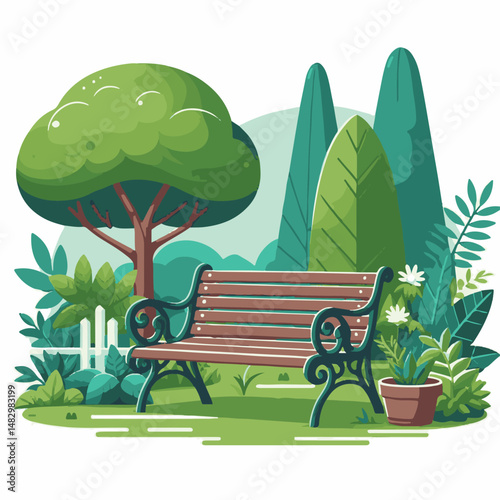 garden, bench, green, park, furniture, nature, outdoor, design, relax, seat, wood, decoration, chair, summer, relaxation, rest, comfortable, lawn, plant, wooden, old, landscape, gardening, outside, li