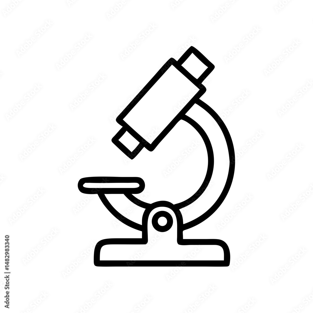 Microscope illustration in simple line art design for science concept  
