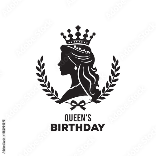 Queen's Birthday Silhouette Vector Illustration, Solid White Background.