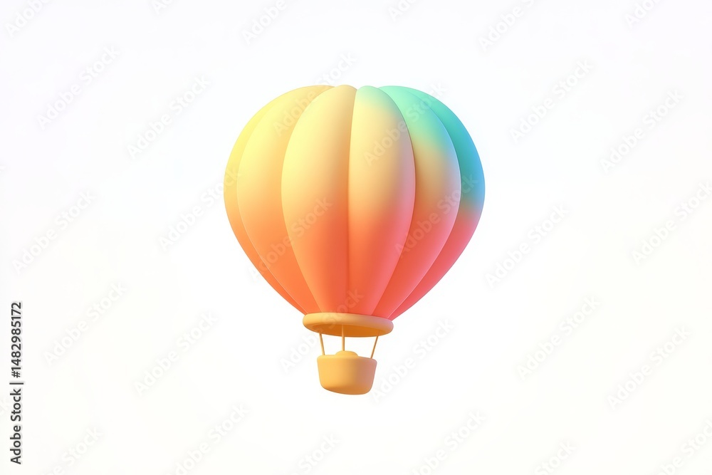 Naklejka premium 3D Cartoon Hot Air Balloon Icon in Sunrise Orange and Sky Cyan, Ultra HD, Isometric View, High-Quality Rendered with Blender and C4D