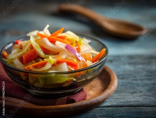 A glass bowl with a vibrant...