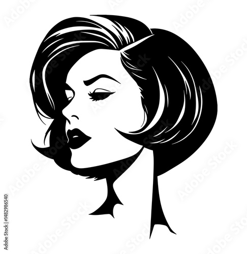 black and white portrait of a woman looking left with a short stylish hairstyle