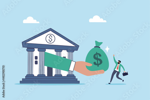 Business loan or bank offer money agreement, personal loan or entrepreneur and small business lending, debt or bank approval allowance concept, businessman business owner getting loan money from bank.