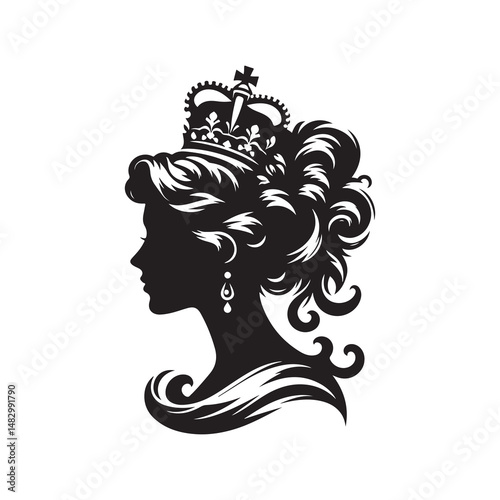 Queen's Birthday Silhouette Vector Illustration, Solid White Background.