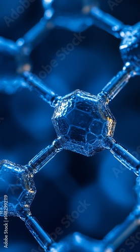Abstract molecular structure in blue tones.