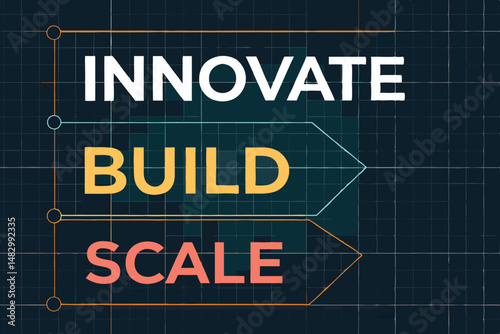 Design an abstract vector graphic incorporating startup keywords like innovation, technology, growth, and disruption, using a vibrant color palette and geometric shapes.