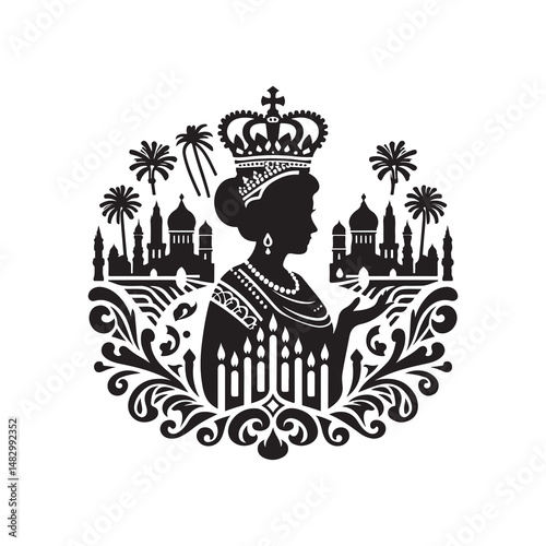 Queen's Birthday Silhouette Vector Illustration, Solid White Background.