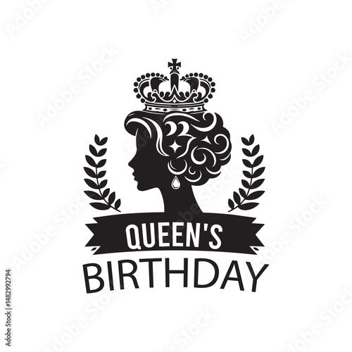 Queen's Birthday Silhouette Vector Illustration, Solid White Background.