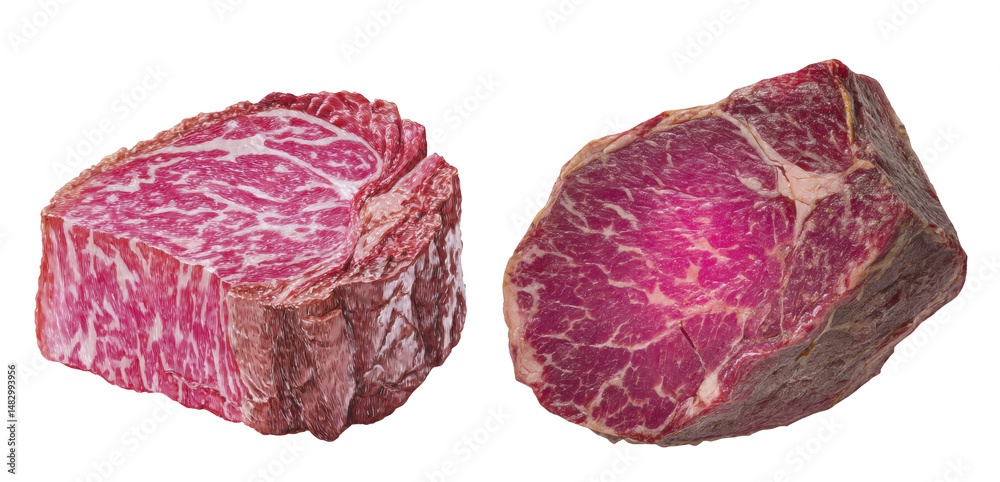 Fototapeta premium Premium Cut of Raw Marbled Beef Steak with Intricate Texture on a Transparent Background