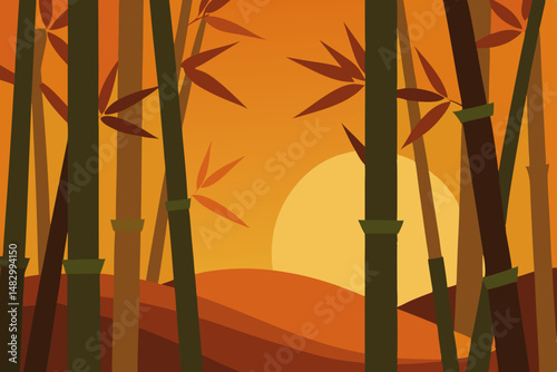 bamboo forest in sunset