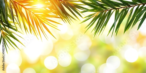 Vibrant Green Palm Fronds Tropical Summer Sunlight Background