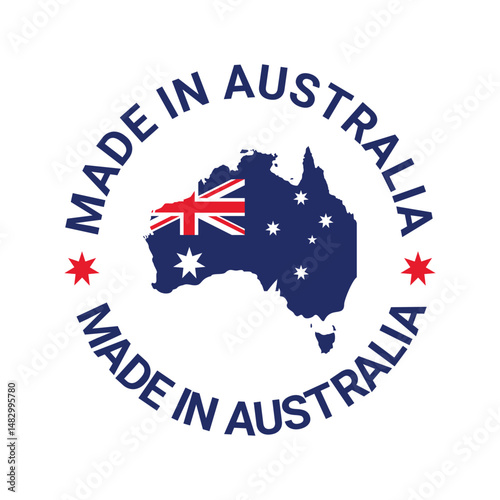 made in australia.sign circle logo vector design with australia map and flag element	
