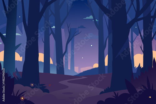 night landscape with forest