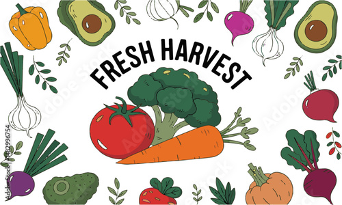 Modern vector illustration set of fresh vibrant vegetables, easily scalable and editable.