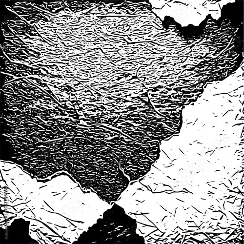 Black and white grunge paper texture, wrinkled and torn edges, high resolution, vintage feel, perfect for background, scrapbooking, and retro design