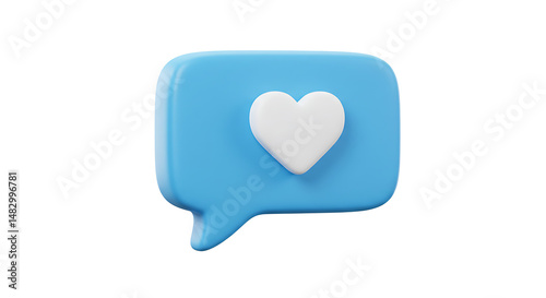 3D Render: Light Blue Speech Bubble with White Heart Icon