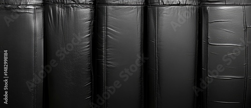 The black padded columns are made with leather, each separated by narrow black gaps