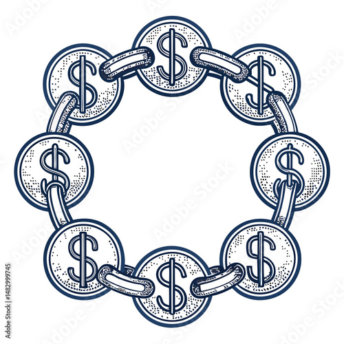Design a bold, vector illustration of a blockchain chain with thick, clearly defined links.  Emphasis on strong, impactful lines.
