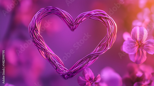 Wire Heart Surrounded by Purple Blooms