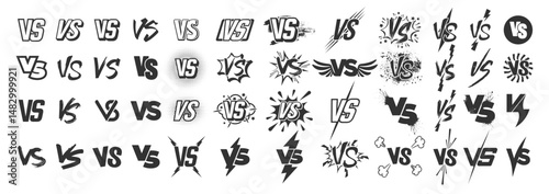 Set of versus logo letters. VS or versus symbol design template for sports, fight, competition, battle, match, game. Vector icon set for confrontation and opposition isolated on transparent background