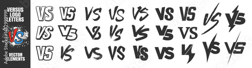 Set of versus logo letters. VS or versus symbol design template for sports, fight, competition, battle, match, game. Vector icon set for confrontation and opposition isolated on transparent background