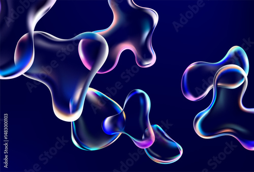 Abstract background of luminescent liquid bubbles.	Glass round shapes.