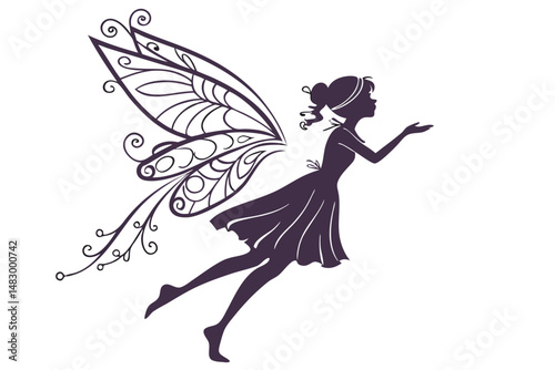 Beautiful little fairy Silhouette illustration isolated on a white background
