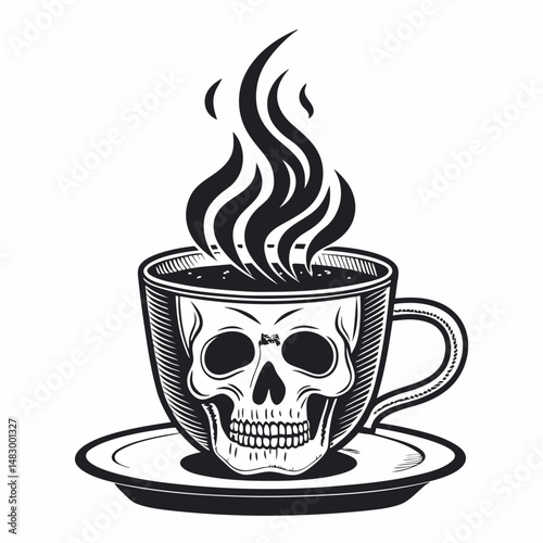Create a bold, vector illustration of a coffee cup steaming, with a thick, impactful outline.  Focus on clean lines and strong contrast.
