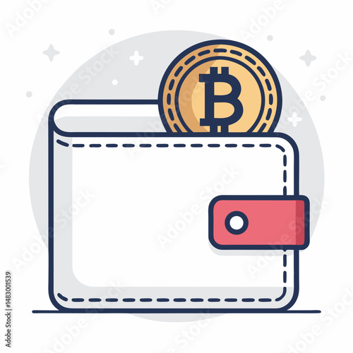 Create a bold vector illustration of a digital wallet interface, emphasizing strong outlines and vibrant color.  Include icons for transactions & security.