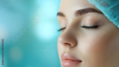 Detailed Close up Photograph of a Patient s Eyes Closed During a Delicate Fat Transfer Procedure for Under Eye Rejuvenation Maintaining a Professional and Sterile Medical Environment with Copy Space