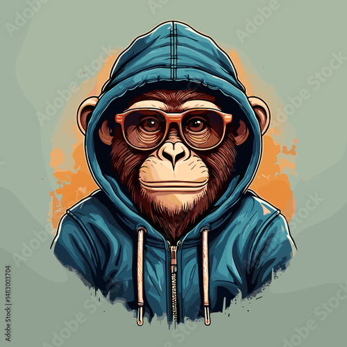 Cool monkey mascot in hoodie, vector art
