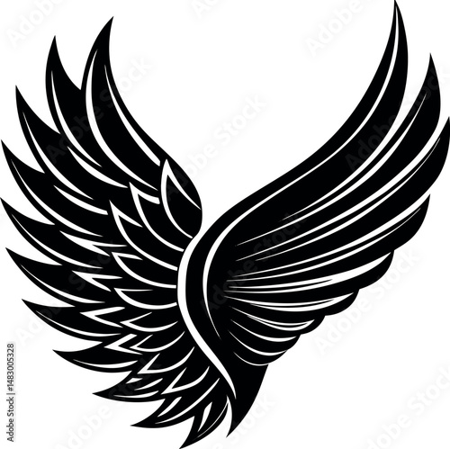 Angel Wing Silhouette Vector, Heaven-Inspired Black Silhouette.