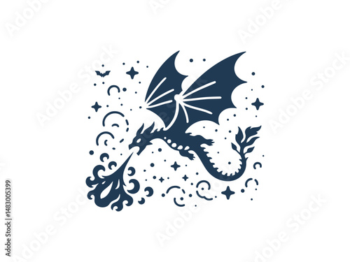 Flying Mythical Dragon Silhouette