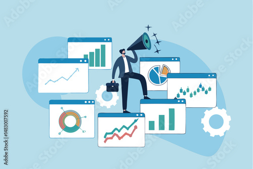 Investing data analysis to search for profit opportunity, financial chart and graph information, graph indicator for stock market trader, statistic concept, businessman investor on financial chart.