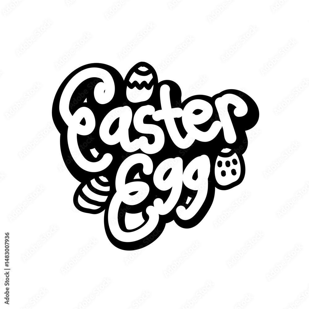Fototapeta premium Black and White Easter Egg Lettering with decorative motifs of eggs