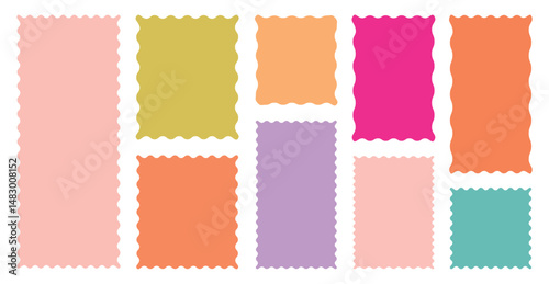 Rectangle shape frame with zigzag edge.  Set of Zigzag and colorful Shapes. Cloudy wave curve edge frame vector set colorful wavy edge frames. vector illustration.