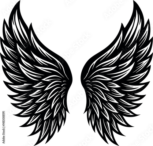 Angel Wing Silhouette Vector, Heaven-Inspired Black Silhouette.