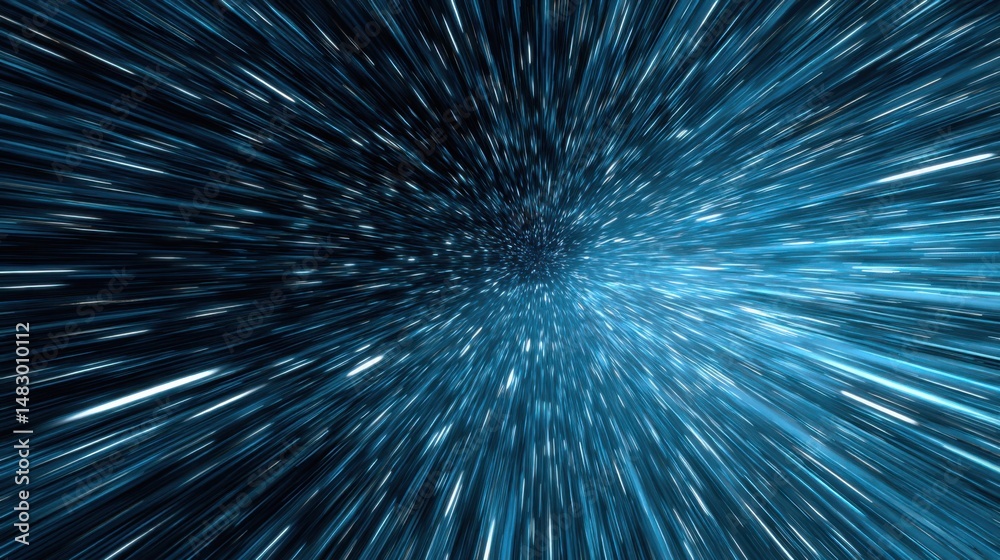 Fototapeta premium Hyperspace light speed jump with starfield illustration symbolizing futuristic travel through digital portal